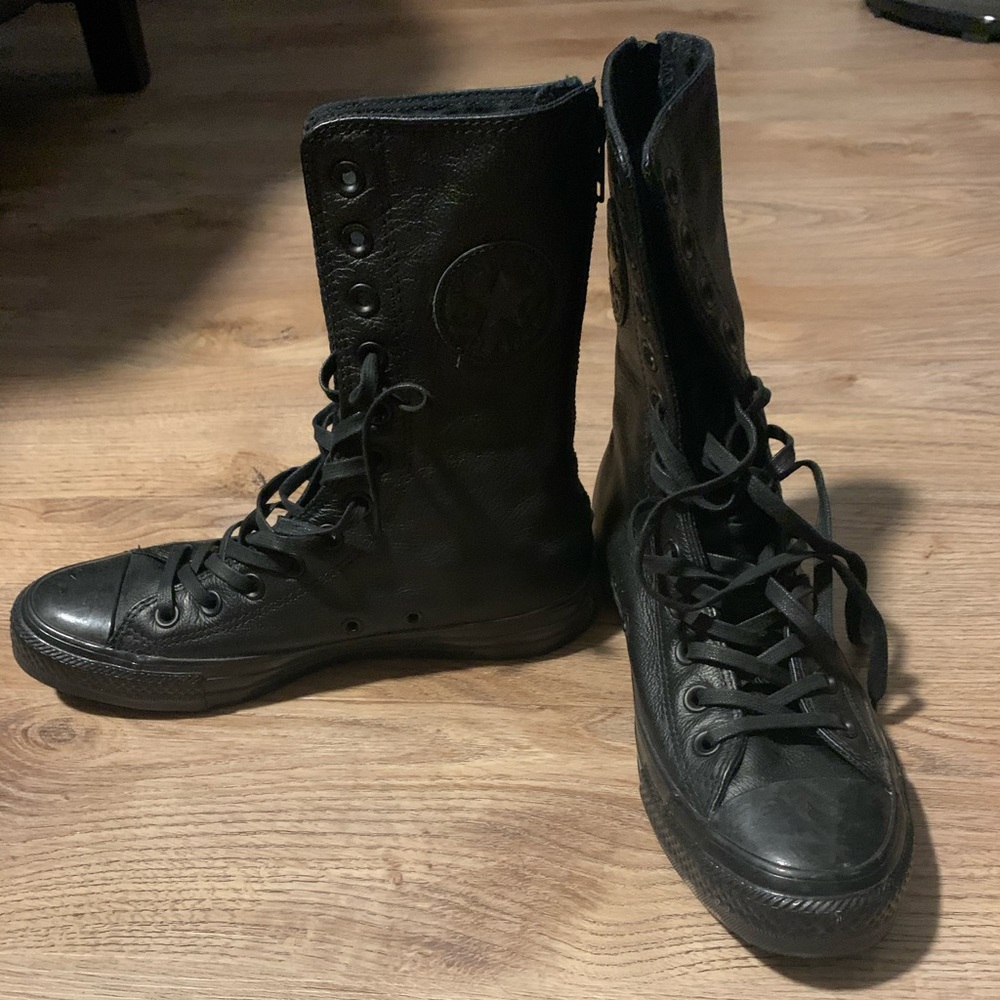 Black leather converse high tops
